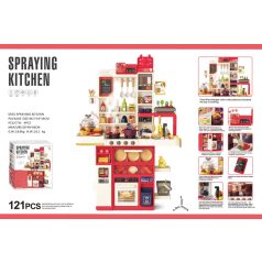   Mama Kiddies Bucătărie interactivă „Spraying Kitchen” – set de 121 piese, înălțime 103 cm, cu efecte de lumină și sunet, culoare roșie