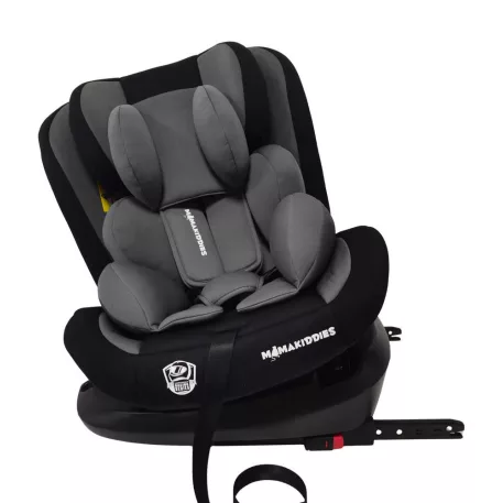 Scaun auto de siguranță rotativ ISOFIX 360° Mama Kiddies Racing (40 - 125 cm) în culoarea gri-negru + Pernă de protecție cadou