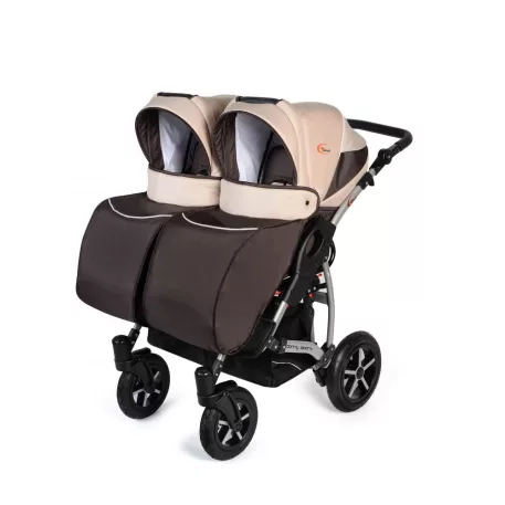 Mama Kiddies TWIN 3az1-ben ikerbabakocsi kiegészítőkkel barna-bézs színben + Ajándék