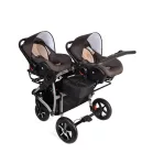 Mama Kiddies TWIN 3az1-ben ikerbabakocsi kiegészítőkkel barna-bézs színben + Ajándék