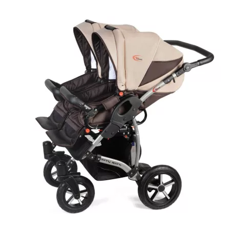 Mama Kiddies TWIN 3az1-ben ikerbabakocsi kiegészítőkkel barna-bézs színben + Ajándék