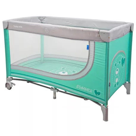 Baby Mix világoszöld maci mintás fix utazóágy