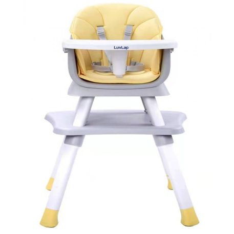 Scaun de masă multifuncțional Mama Kiddies Denver 6în1, galben cu set de jucării cadou