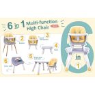 Scaun de masă multifuncțional Mama Kiddies Denver 6în1, galben cu set de jucării cadou
