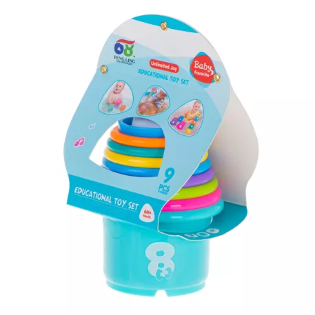 Set piramidă de căni colorate, 9 piese