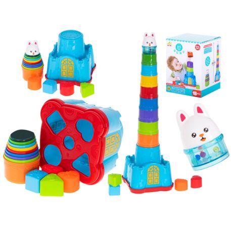 Jucărie de construcție în formă de far cu un iepuraș deasupra