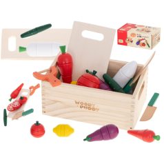   Set de legume magnetice din lemn, feliabile, cu suport și accesorii
