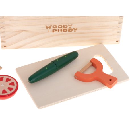 Set de legume magnetice din lemn, feliabile, cu suport și accesorii