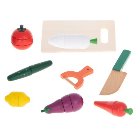 Set de legume magnetice din lemn, feliabile, cu suport și accesorii