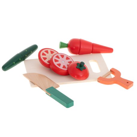 Set de legume magnetice din lemn, feliabile, cu suport și accesorii