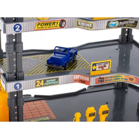 Garaj parcare pe patru etaje cu lift de jucărie + 6 mașinuțe