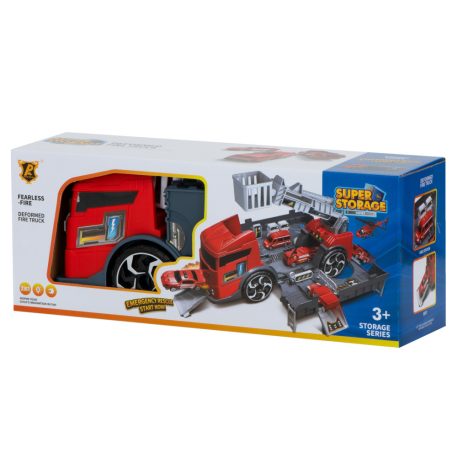 Camion de pompieri 2 în 1 cu garaj și 2 mașinuțe