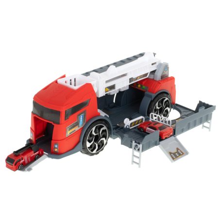 Camion de pompieri 2 în 1 cu garaj și 2 mașinuțe