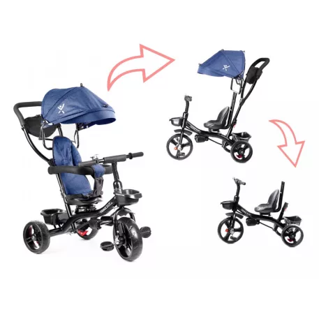 Fix Lite 3în1 tricicletă cu mâner pentru părinte și suport pentru picioare în culoare albastru  (scaun rotativ în 360°)