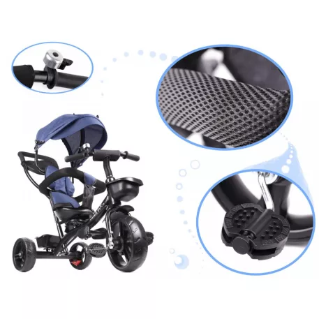 Fix Lite 3în1 tricicletă cu mâner pentru părinte și suport pentru picioare în culoare albastru  (scaun rotativ în 360°)