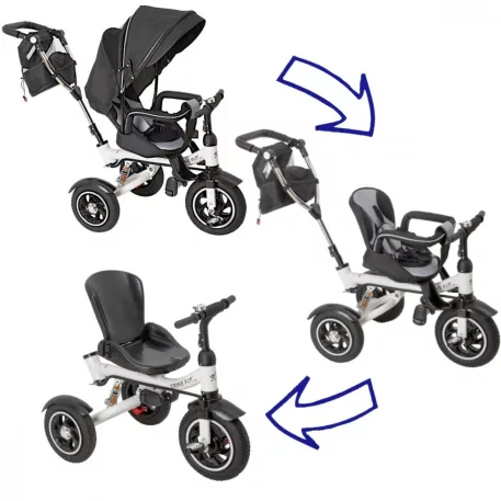 Trike Fix V3 tricicletă cu mâner pentru părinte și suport pentru picioare, negru  (scaun rotativ 360°)