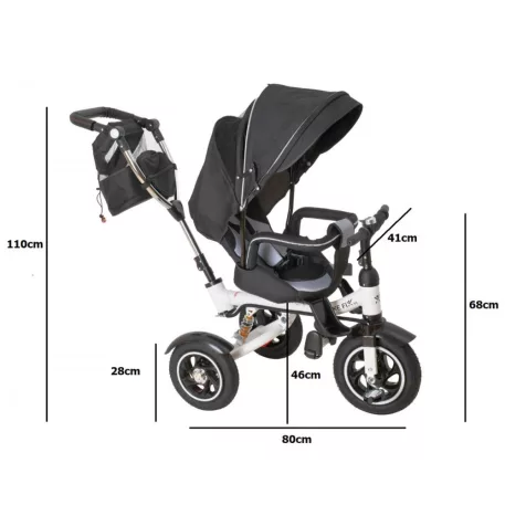 Trike Fix V3 tricicletă cu mâner pentru părinte și suport pentru picioare, negru  (scaun rotativ 360°)