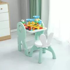   Masă de joc multifuncțională Mama Kiddies Funny, culoare verde, cu set de jucării și carioci cadou