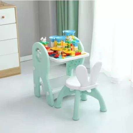 Masă de joc multifuncțională Mama Kiddies Funny, culoare verde, cu set de jucării și carioci cadou