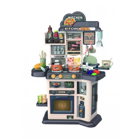 Happy Kitchen  Set de bucătărie gri pentru copii cu accesorii, 46 de piese 