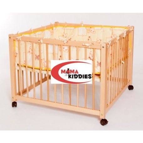 Emelhető magasságú, görgős, kivehető pálcás járóka 120 x 120-as méretben mandula színben