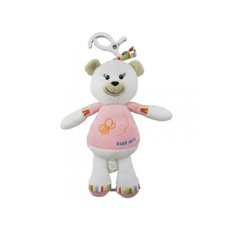 Pink ruhás csiptethető plüssmaci a Baby Mix-től babakocsira / babahordozóra