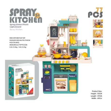 Setul de bucătărie Mama Kiddies Spray Kitchen de 77 de piese, cu o înălțime de 93 cm, în culoarea turcoaz