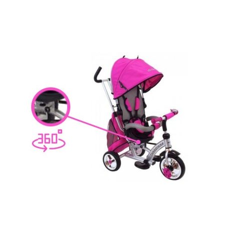 Baby Mix 360 Turbo tricikli tolókarral és lábtartóval pink színben (360°-ban forgatható ülés)