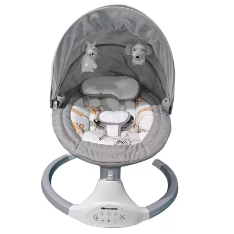Mama Kiddies leagăn electric premium 2-în-1 și șezlong cu telecomandă, culoare gri + cadouri
