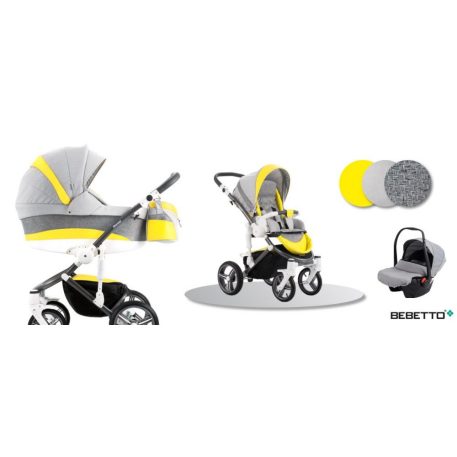 Bebetto Murano 3in1 Full Extra bőrrel szürke-sárga színben + Kiegészítők + Ajándék