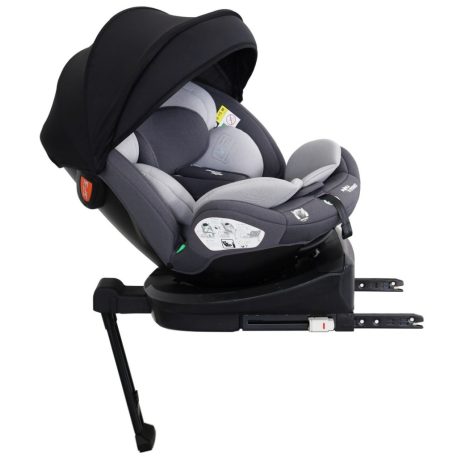 Scaun auto de siguranță Mama Kiddies Turbo Wings rotativ 360° cu ISOFIX (40–150 cm), culoare gri, cu picior de sprijin + cadou parasolar, pernă pentru susținerea spatelui