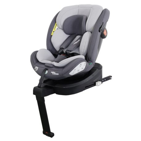 Scaun auto de siguranță Mama Kiddies Turbo Wings rotativ 360° cu ISOFIX (40–150 cm), culoare gri, cu picior de sprijin + cadou parasolar, pernă pentru susținerea spatelui
