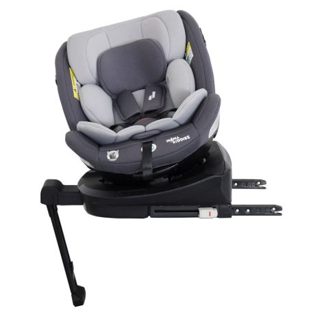 Scaun auto de siguranță Mama Kiddies Turbo Wings rotativ 360° cu ISOFIX (40–150 cm), culoare gri, cu picior de sprijin + cadou parasolar, pernă pentru susținerea spatelui