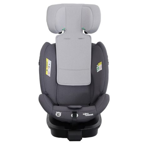 Scaun auto de siguranță Mama Kiddies Turbo Wings rotativ 360° cu ISOFIX (40–150 cm), culoare gri, cu picior de sprijin + cadou parasolar, pernă pentru susținerea spatelui