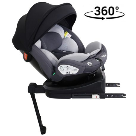 Scaun auto de siguranță Mama Kiddies Turbo Wings rotativ 360° cu ISOFIX (40–150 cm), culoare gri, cu picior de sprijin + cadou parasolar, pernă pentru susținerea spatelui