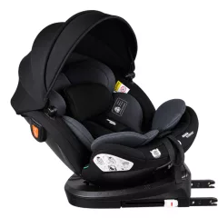   Scaun auto de siguranță Mama Kiddies® Turbo Wings cu ISOFIX, rotativ la 360° (40–150 cm), de culoare gri închis + cadou suport pentru coloană și copertină de protecție solară