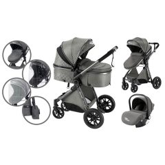   Mama Kiddies Charlie PRO 3 în 1 cărucior pentru copii, cu accesorii, în culoare gri + cadou.