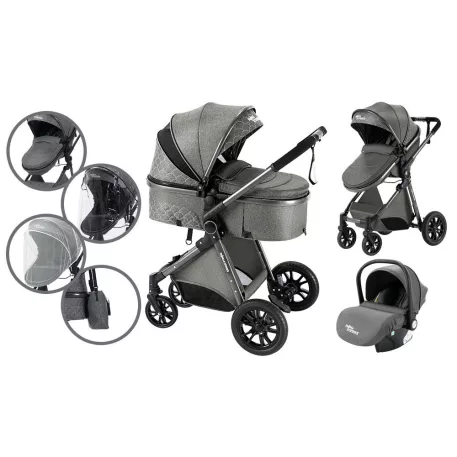 Mama Kiddies Charlie PRO 3 în 1 cărucior pentru copii, cu accesorii, în culoare gri + cadou.