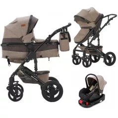   Mama Kiddies® Evening Star Black Edition cărucior multifuncțional 4 în 1, cu accesorii, culoare bej-maro, cu bază ISOFIX + cadou