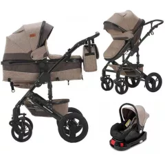   Mama Kiddies® Evening Star Black Edition cărucior multifuncțional 4 în 1, cu accesorii, culoare bej-maro, cu bază ISOFIX + cadou